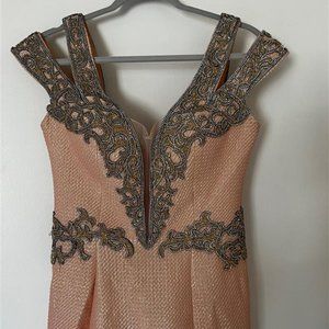 Long rose gold dress with detachable skirt